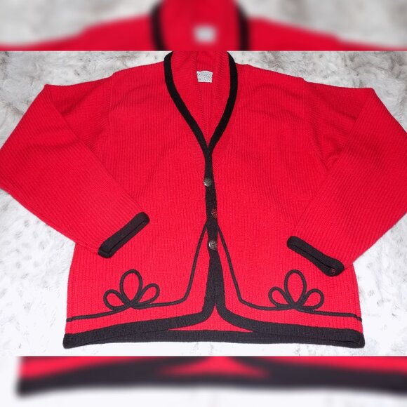 Pendleton Jackets & Blazers - Vintage Pendleton Red and Black Western 100% Virgin Wool Cardigan